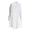 İpli Streetwear Kırpma Elbise Kadın Moda Yüksek Bel Uzun Kollu Standı Yaka Düzensiz Eklenmiş Gelgit Mini Frcoks Lady 210417