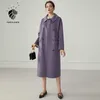 Fansilanen longo elegante 100% lã casaco mulheres cinto branco mistura inverno feminino oversized vintage purpel jaqueta sobre senhoras 210607