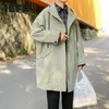 IEFB خندق معطف الكورية نمط المعتاد الرجال الملابس الربيع مقنعين فضفاض منتصف طول واقية فضفاض خفيفة الأعلى Y3188 210524