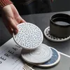 Heat-Resistant Reusable Cup Mat Absorbent Ceramic Stone Coaster with Cork Base for Drinks Kitchen Bar Decor XBJK2106