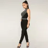 Summer Style Rivet Turtleneck Lady Jumpsuit Hollow Sexy Bodycon Club Party White Black 210525