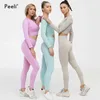 2/3PC Yoga Set Tuta sportiva Manica lunga Crop Top Leggings a vita alta Senza soluzione di continuità Palestra Fitness Allenamento Abbigliamento Abbigliamento sportivo da donna 210802