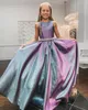 Glitter Abiti da spettacolo per adolescenti Toddler 2021 Cristalli Ombre Long Little Girls Prom Gowns Gioiello senza maniche Abiti da festa convenzionali