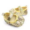 Första Walkers Born Baby Girls Skor Sequin PU Läder Buckle Princess Footwear Bow Insert