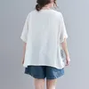 Surdimensionné Femmes Coton Lin Casual T-shirts Nouvelle Arrivée Été Simple Style Vintage Imprimer Lâche Femelle Tops Tees S3582 210412