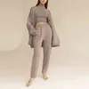 Dzianiny Solidne Kobiety Kardigany Zestawy Turtleneck Swetry bez rękawów z luźnymi spodniach garnitur zimowe eleganckie damskie zestaw 3 sztuk 211221