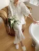 Damen-Pyjama-Sets „Lolita Dots“.Stringige Selvedge-Oberteile + lange Hosen.Vintage-Damen-Pyjama-Set mit Punkten.Viktorianische Nachtwäsche Loungewear 220308