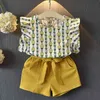 Ensembles de vêtements d'été pour filles T-shirt à manches volantes ananas + short 2pcs enfant en bas âge bébé enfants tenues mignonnes vêtements pour enfants 210625