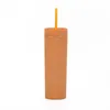 Hoge kwaliteit 16oz Mokken Dubbellaags Plastic Frosted Rubber Paint Water Cup Straight Body Straw Cup XG0379-1