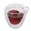 Tasse en verre transparente en forme de coeur d'amour, tasses de Couple, tasse en verre à Double paroi, résistante à la chaleur, tasses de thé, de bière, de lait, de café, cadeau, verres