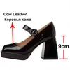 Sukienka Buty Meotina Prawdziwej Skóry Mary Janes Kobiety Plac Palec Pompy Klamra Extreme Hold Heels Platforma Chunky Heel Ladies Footwear 220303