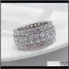 Rings Victoria Luxury Jewelry 925 Sterling Sier Princess Cut White Topaz Cz Diamond Gemstones Eternity Women Wedding Engag