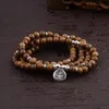 2021 Nowy Joga Różaniec Wielowarstwowy 108 Koraliki Drewno Lotus Bransoletka Bransoletka Tybetańska Buddhist Mala Buddha Charm Bransoletka dla kobiet Mężczyzn