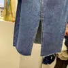 Mode hög midja slits kvinna jean kjolar alla match mujer denim faldas vår sommar ålder-reducerande slim jupe 210514