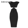 女性のための弾性黒のドレスのための弾性黒のドレスのための首の半袖ハイウエストセクシーなイブニングドレス女性ファッション210520