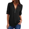 Blouses en mousseline de soie femmes été à manches longues chemise dames col en v Sexy fermeture éclair mode ample décontracté grande taille haut pull Blusa Mujer