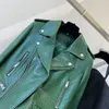 Women's Leather & Faux Short Length Coat Spring Women 2021 Fashion Green Color Genuine Jacket Crocodile Texture High Quality Locomotive