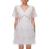 High Quality Self Portrait Dress Women Summer V-neck Short Sleeve Rose Lace Patchwork Pleated vestido de festa 210603