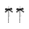 Stud Long Tassel Earrings Black Bowknot Earring Wild Fashion Trend Korean Jewelry For Women Pretty Gift