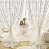 Gordijngordijn Europese Franse witte borduurwerk Tule Princess Sheer Curtains met kant romantische voile voor woonkamer slaapkamer gazecurtai