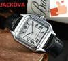 Luxus Mode klassische wasserdichte Männer quadratische Quarzuhr römische Ziffern Saphir Kalender Uhr Lederband Mode Geschenk Wristw2044