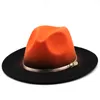 Autumn Winter Men Women Nieuwe Spray Painted Woollen Jazz Hat With Golden Belt brim Gradient Color Party Fedora Hats3994403