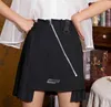 Black Pleated Mini Skirt Summer High Waist Zipper Asymmetrical Patch Fashion Women Miniskirt Streetwear 210427