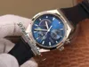 TWAF Overseas Dual Time 47450 A1222 Orologio da uomo automatico Cassa in acciaio Riserva di carica Quadrante blu texture Stick Cinturino in pelle Super Edition Orologi Puretime C3