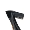 Afixta Buty Kobiety Szpiczaste Palec Pompy Sapato Feminino 7.5cm High Square Heels Patent Skórzany Moda Prace Black Party Shoes K731