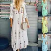 Boheemse jurk dame zomer v-hals multicolor bedrukte lange witte jurken vrouwen enkellange drie kwart losse grote zoom casual