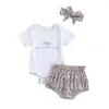 0-18M Sommer geboren Säugling Baby Mädchen Kleidung Set Nette Brief Strampler Leopard Shorts Outfits Kostüme 210515