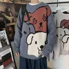 Sweater Oversized Estilo Coreano Homens Harajuku Cute Dos Desenhos Animados Padrão De Cão Impressão de Roupas Masculinas Inverno Quente Halloween Knit Pullover 211221