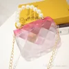 baby girls pearl mini handbags kids cute candy colors transparent chain one shoulder jelly bag children rhombus princess messenger bags F489