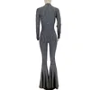 Bling Lurex Sexy Bell Bottom Bodysuit Long Sleeve Striped Flare Jumpsuit Party Night Club Ladies Plus Size 211119