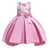 2021 Summer Princess Dress for Girl Födelsedag Bröllop Kids Party Bow Broderad Trailing Bridesmaid Q0716