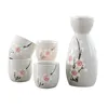 Cherry Blossom Japanese Sake Set 1 keramisk flaskkolv 4 koppar bambu serverande bricka för sushi bar restaurang asiatisk vin gåva