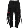 Men Hip Cargo Pants Streetwear Sweatpants 2021 Autumn Winter Tactical Pockets Ribbon Harajuku Joggers Track Trousers Men's