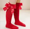 Fall Baby Girls Ribbon Bows chaussettes Espagne Style Kids Knited Knee High Princess Child