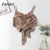 Zebra Baskı Saten Camis Kırpma Tops Kadın Yaz Boho Sevimli Ilmek Seksi Backless Kayış Kravat Boyalı Üst Hayvan Baskı Top 210415