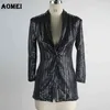 Sequins Gilding Shining Blazer Coat Fashion Suit Women Workwear Office Lady Blaser Clothing Fall Winter Jackets Long Outwear 210416