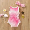 Baby Tie Dye Romper Kleding Sets Meisjes Mouwloze Kwastje Bal Jumpsuit + boog Hoofdbanden 2 stks / set Peuter Baby M3084