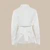 Joloo jolee mulheres manga longa gola colarinho oco out blusa magro projetado camisa branca sexy lace lace up bandage tops 210518