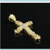 Colliers Pendentifs Jewelrysier Hip Hop Croix Charme Pleine Glace Cz Diamants Simulés Crucifix Catholique Collier Pendentif Chrétien Avec Lo