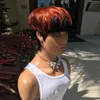 Ombre Red Color Short Wavy Bob Pixie Cut Wig Full Machine Made Non Lace Human Hair Wigs With Bangs for Black Women6758979