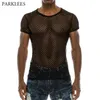 Erkek Örgü See-through File T Gömlek Moda Seksi Kısa Kollu Gece Kulübü Giyim T-shirt Erkekler Parti Streetwear Gerçekleştirmek 210706 Tops