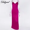 Dulzura Primavera Verão Mulheres V Neck Strap Sem Encostos Vestidos Streetwear Dos Vestidos Longos Festival Elegante Silk Cetim Q190516