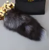 100 Natural Large Real chains Tassel Car ring length about 40cm bag charms black red fur fox tail key chain1085488