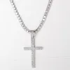 Hip Hop Micro Pave Zircon Cross Pendant Crystal Custom Size Tennis Chain Necklace Ice Out Chains Around The Neck