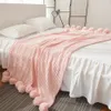 Różowy Szary Fluffy Ball Nordic Solid Color Bawełniany Kabel Dzianiny Koc Zimowy Gruby Rzuć Koce do Sofa
