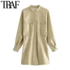 Women Chic Fashion With Tabs Faux Leather Mini Dress Vintage Long Sleeve Snap-buttons Female Dresses Vestidos 210507